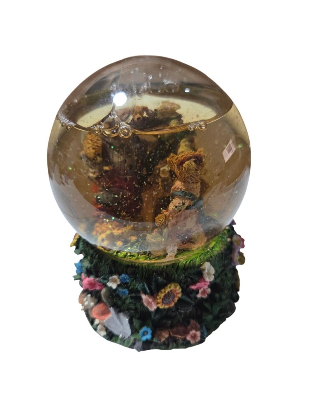 Teddy Bear Family Snow Globe Floral Base Glitter Water Cute Decor Gift